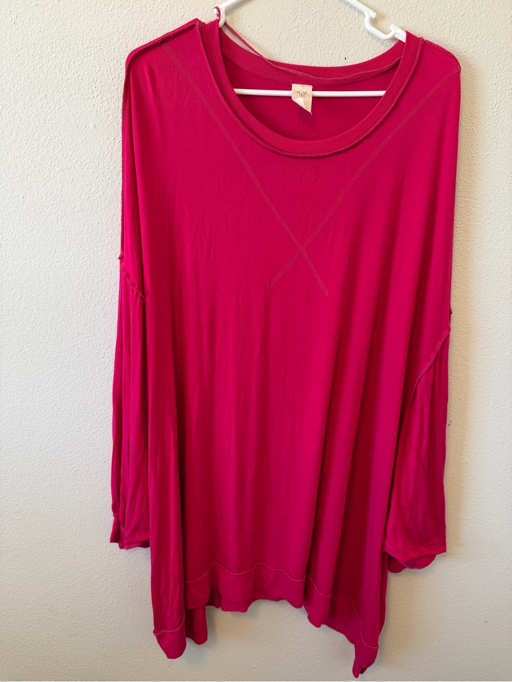 Free People We the Free Boho Oversized Slouchy Mini T-Shirt Dress Hot Pink